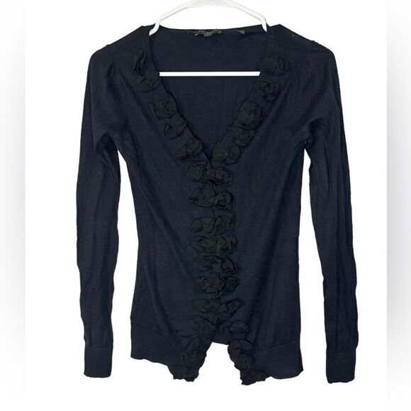 Ted Baker Black Ruffle Button Down Blouse - Picture 1 of 5